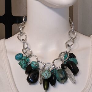 Vintage handcrafted turquoise, turquoise, carved crystal stone & bead necklace